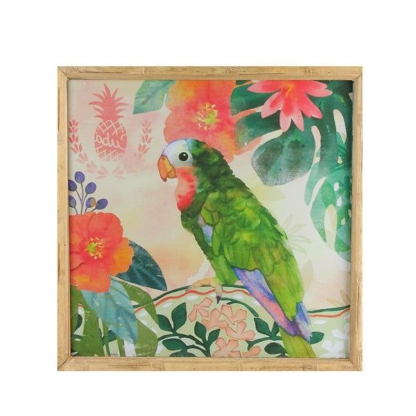14" Green And Pink Parrot Bird Decorative Wooden Framed For Favorite Colorful Framed Art Prints (View 9 of 20)