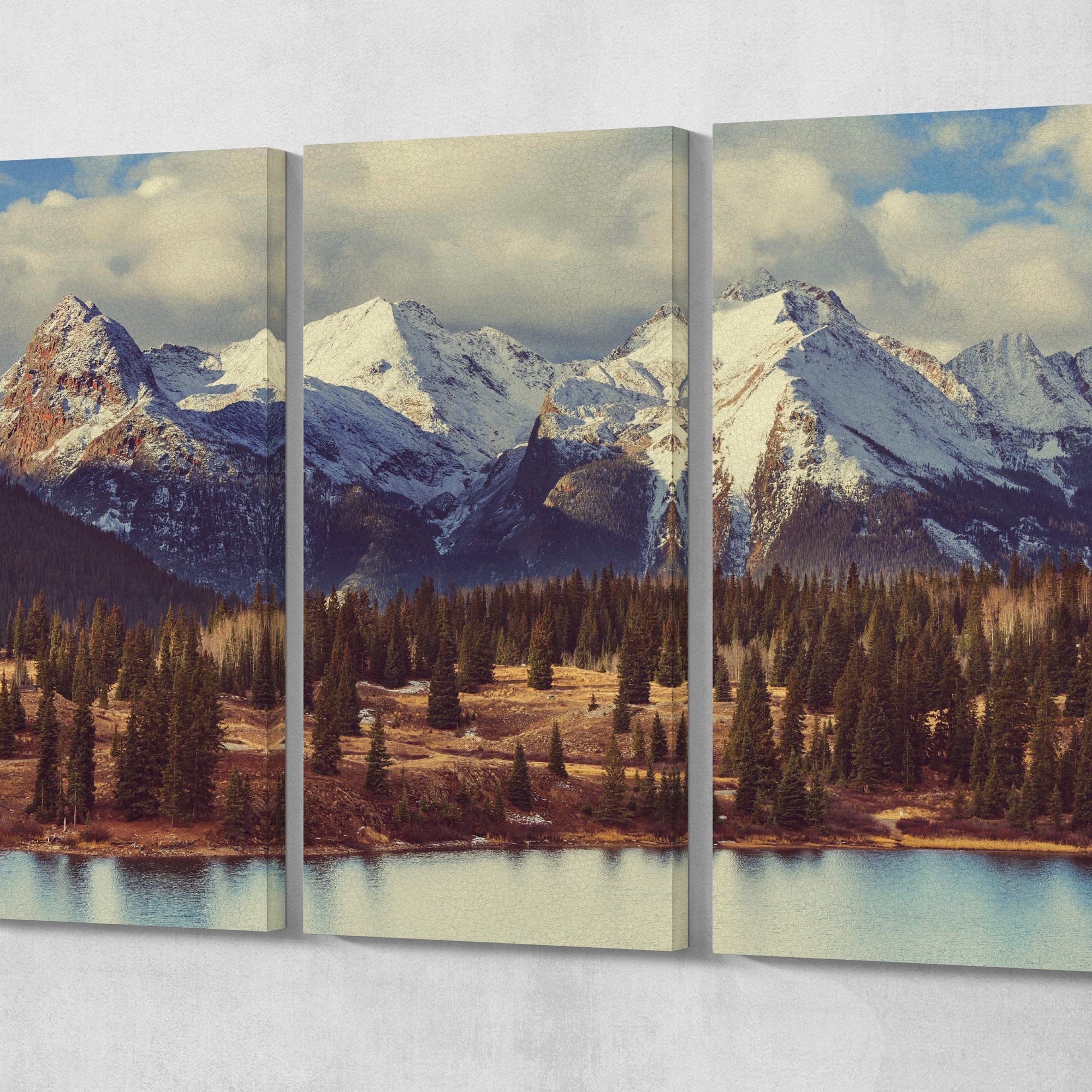 2018 3 Panel Colorado Mountains Leather Print/large Wall Art Pertaining To Mountain Wall Art (View 10 of 20)