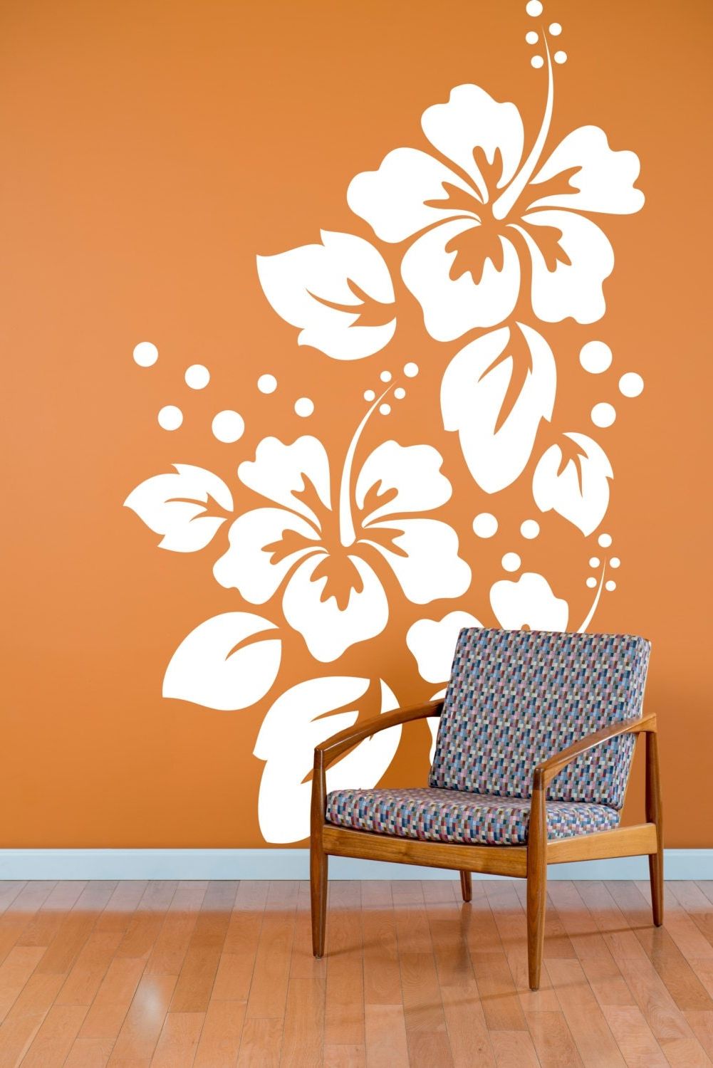 2018 Large Hibiscus Flowers Pattern Wall Decal Custom Vinyl Art Intended For Stripes Wall Art (View 14 of 20)