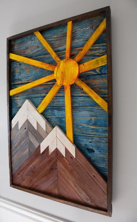 2018 Snowy Mountains And Sun Reclaimed Wood Art Piece (View 7 of 20)