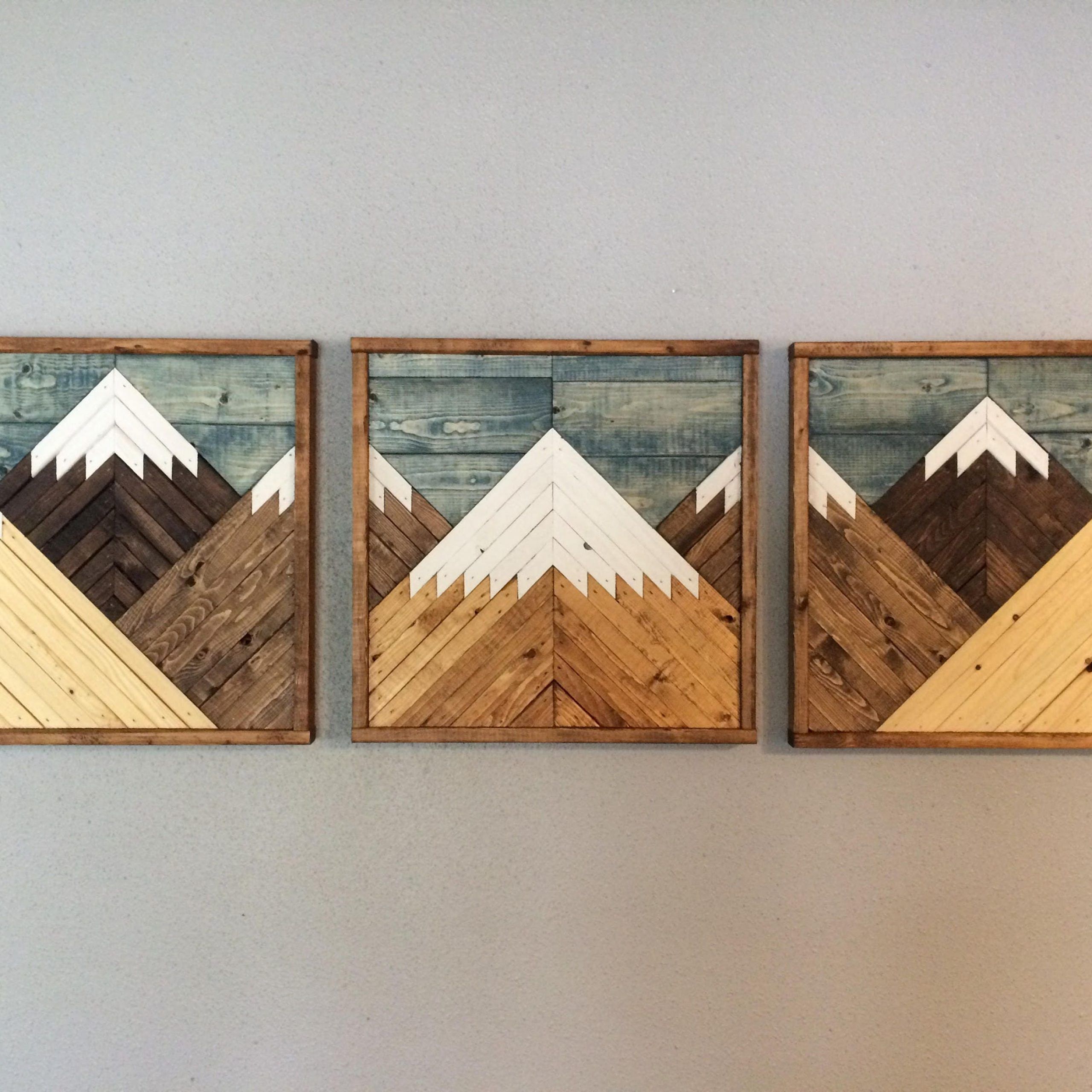 2018 Stained Mountain Tops Set Of 3. Reclaimed Wood Wall Art (View 3 of 20)
