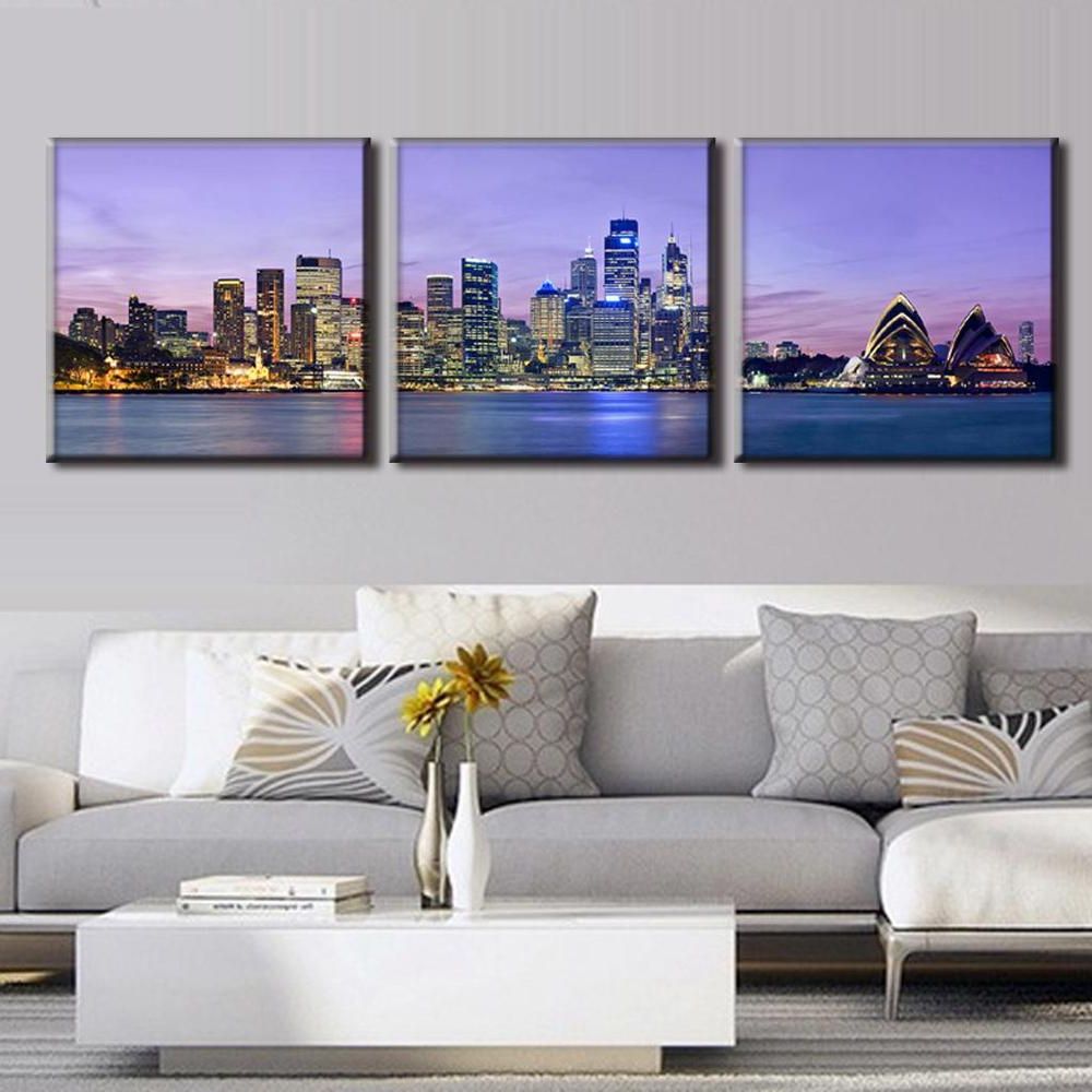3 Pcs/set The Night Of Sydney Landscape Canvas Painting Throughout Newest Night Wall Art (View 19 of 20)