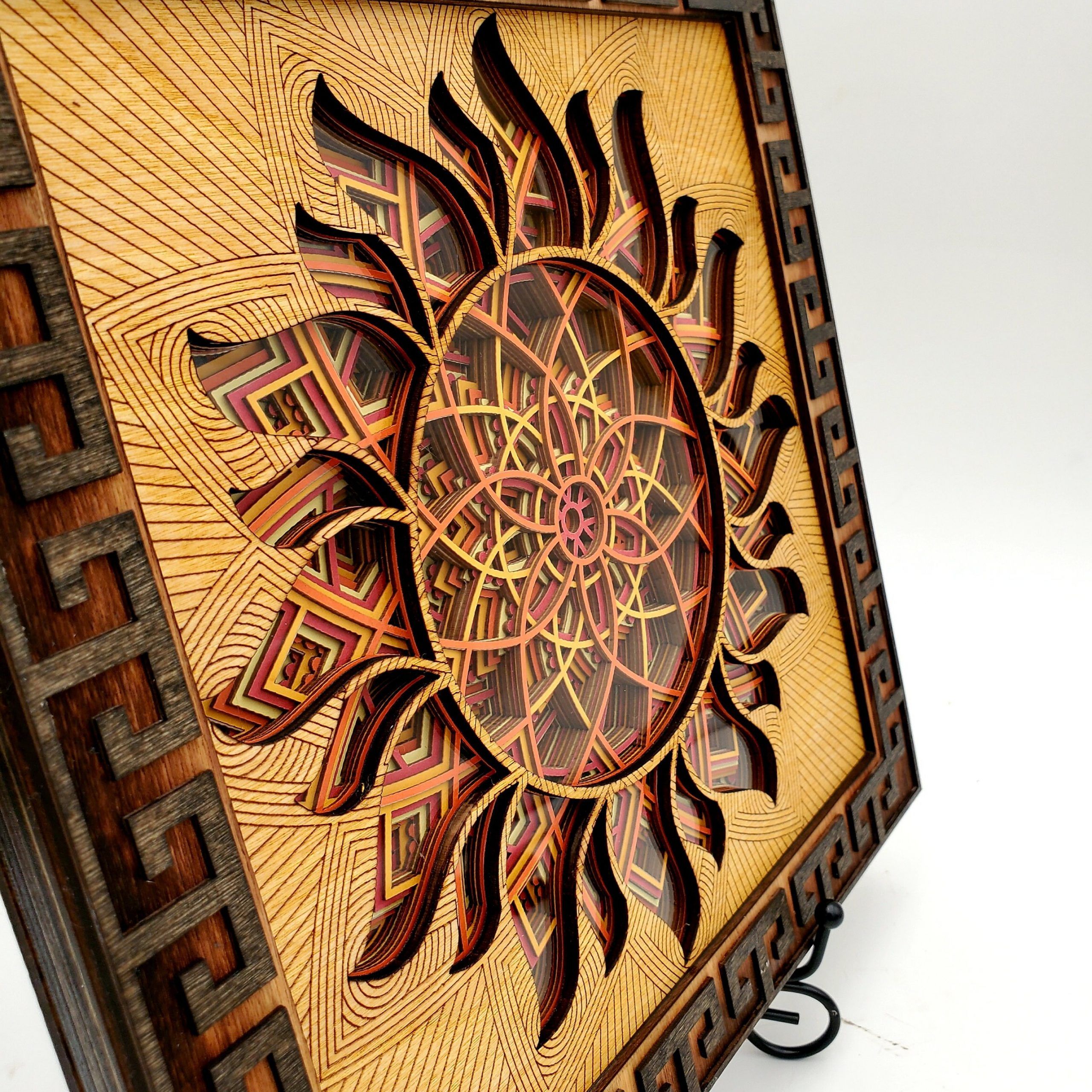 3d Sun Multilayer Mandala Wood Framed Papercut Wall Decor In Well Known Sun Wood Wall Art (View 1 of 20)