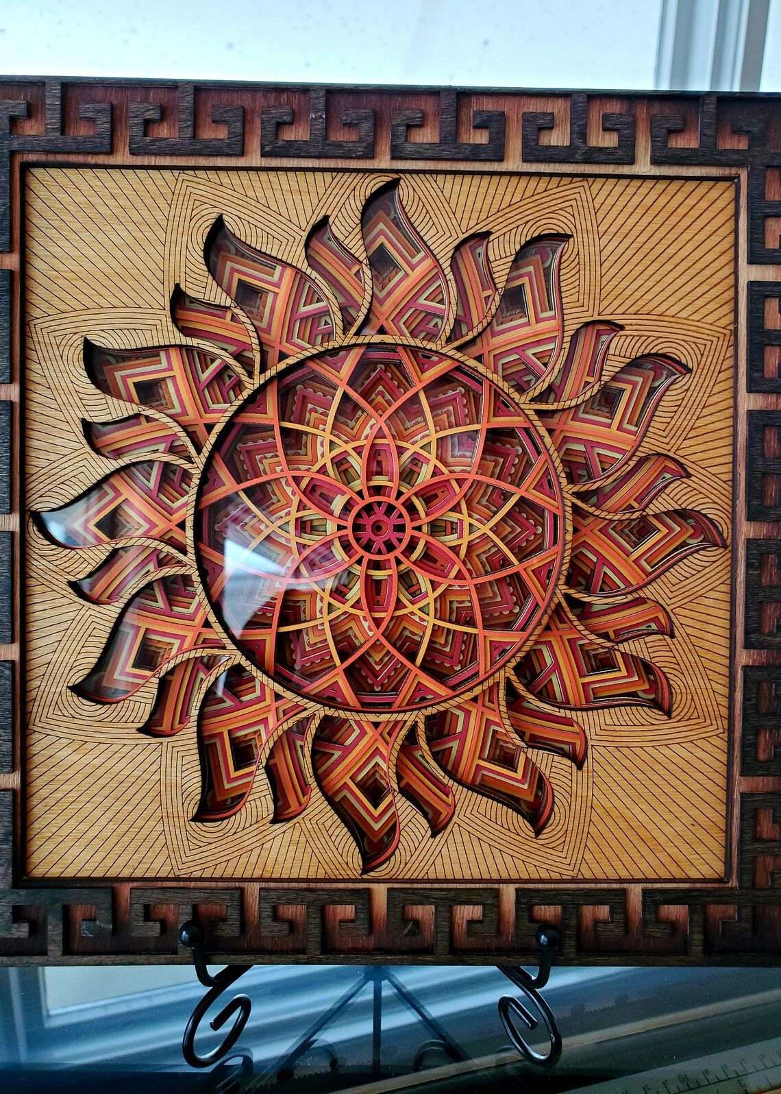 3d Sun Multilayer Mandala Wood Framed Papercut Wall Decor Inside Widely Used Sun Wood Wall Art (View 12 of 20)