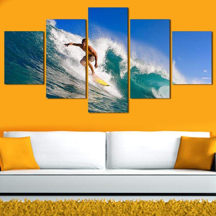 5 Panel Wall Art Canvas Prints Pertaining To Most Up To Date Wave Wall Art (View 11 of 20)
