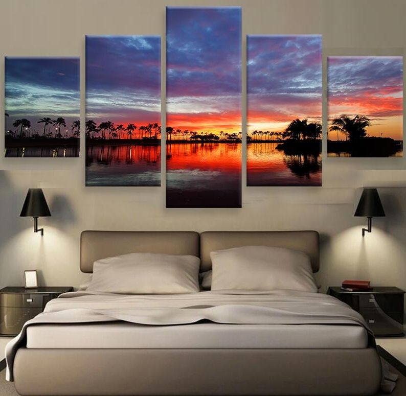 Best And Newest Sunset Wall Art In Hawaii Sunset Hd Print Canvas Painting Wall Art 5 Pieces (View 14 of 20)