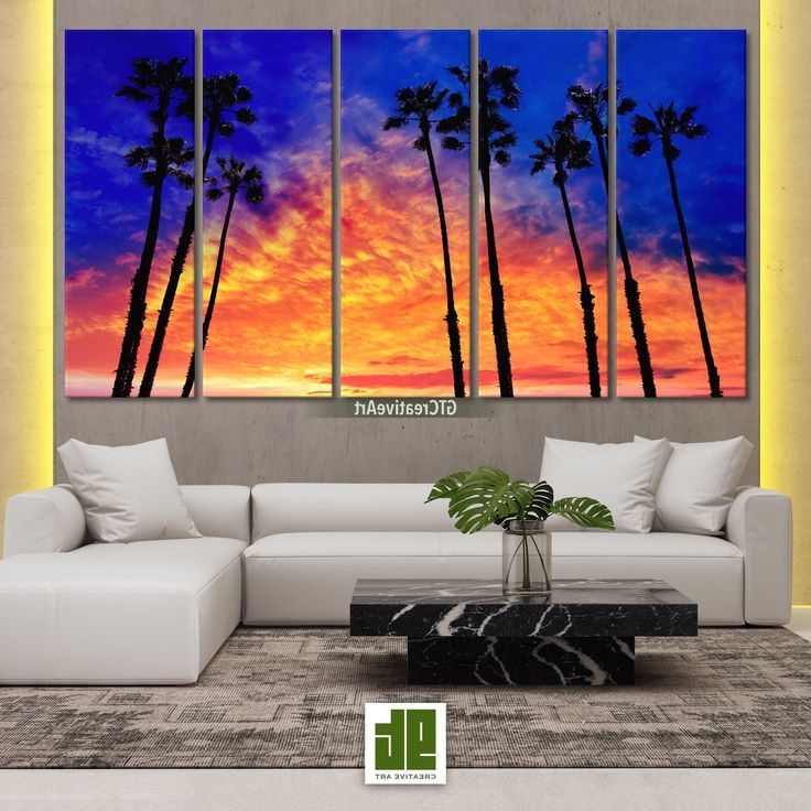 California Sunset Palm Trees Art, Multi Panel Framed Within 2017 Dragon Tree Framed Art Prints (View 19 of 20)