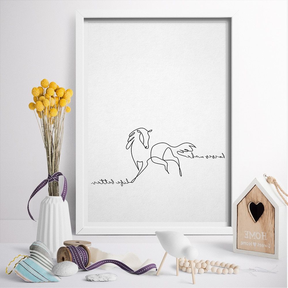 Canvas Painting Horse Make Life Better One Line Drawing Intended For Well Known Line Art Wall Art (View 16 of 20)