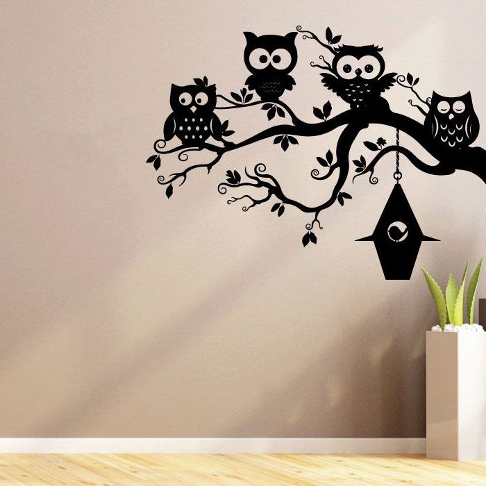 Cute Owls Baby Owls Cartoon Silhouette Cute Night Owls With Well Known Night Wall Art (View 13 of 20)