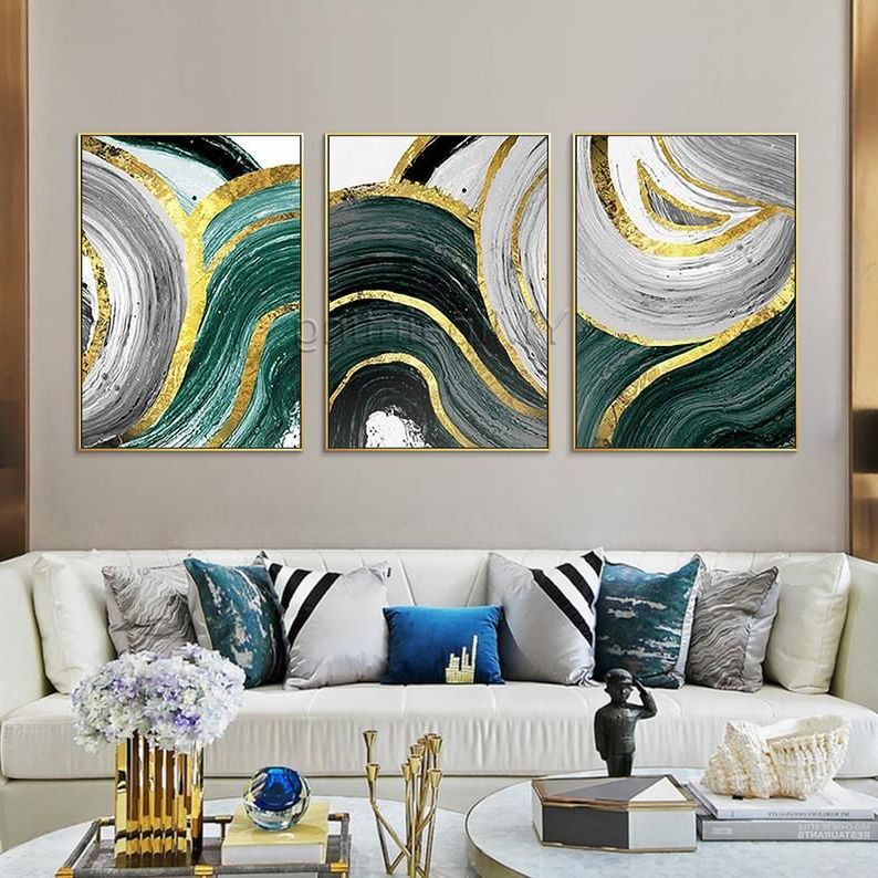 Emerald Wall Art Framed Painting Set Of 3 Wall Art Gold Inside Most Up To Date Amber Dusk Wall Art (View 12 of 20)
