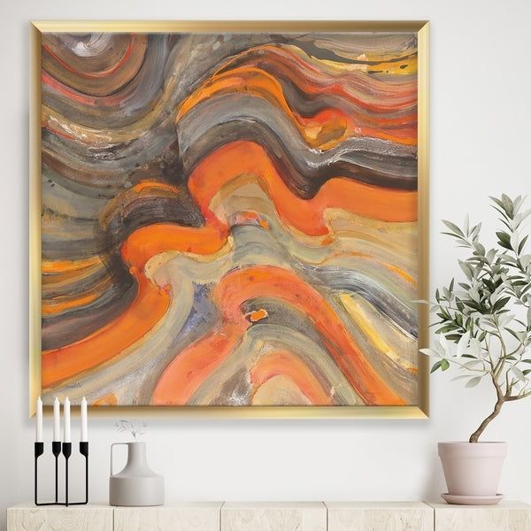 Famous Modern Framed Art Prints With Regard To Shop Designart 'abstract Gilded Orange Waves' Contemporary (View 16 of 20)