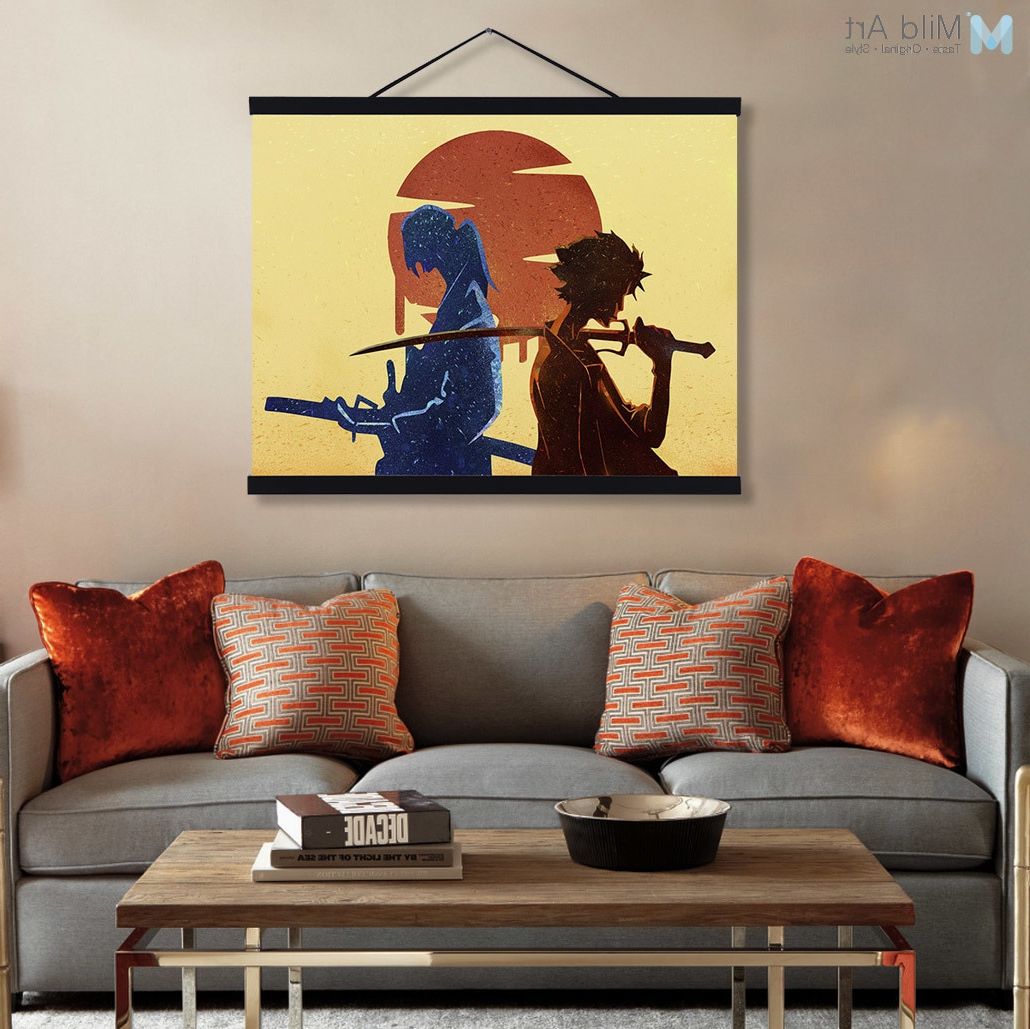 Famous Modern Watercolor Japanese Samurai Champloo Wooden Framed Throughout Tokyo Wall Art (View 19 of 20)