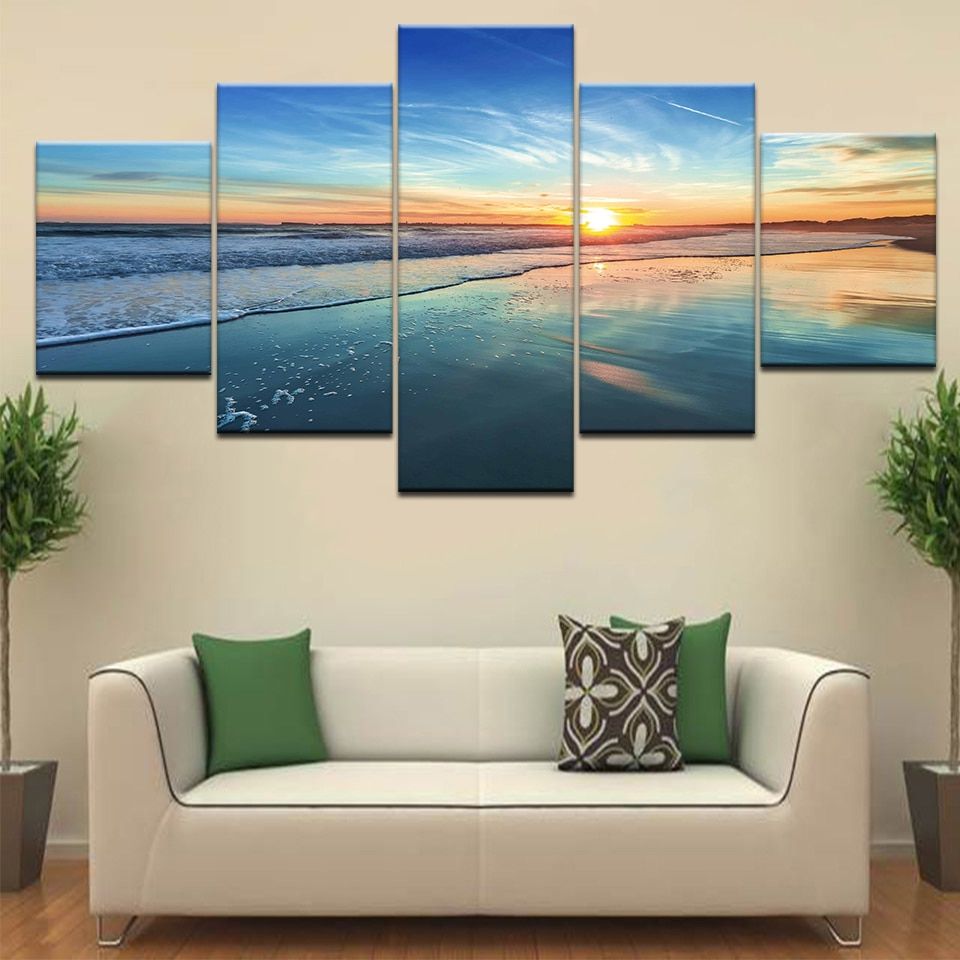 Famous Wall Art Poster Modern Home Decor Living Room 5 Pieces For Landscape Wall Art (View 13 of 20)