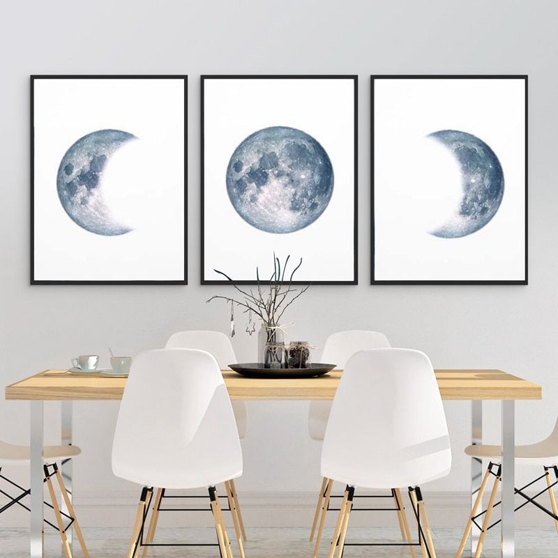 Fashionable Lunar Wall Art With Regard To Moon Phases Poster Print Full Moon Half Moon Wall Art (View 2 of 20)