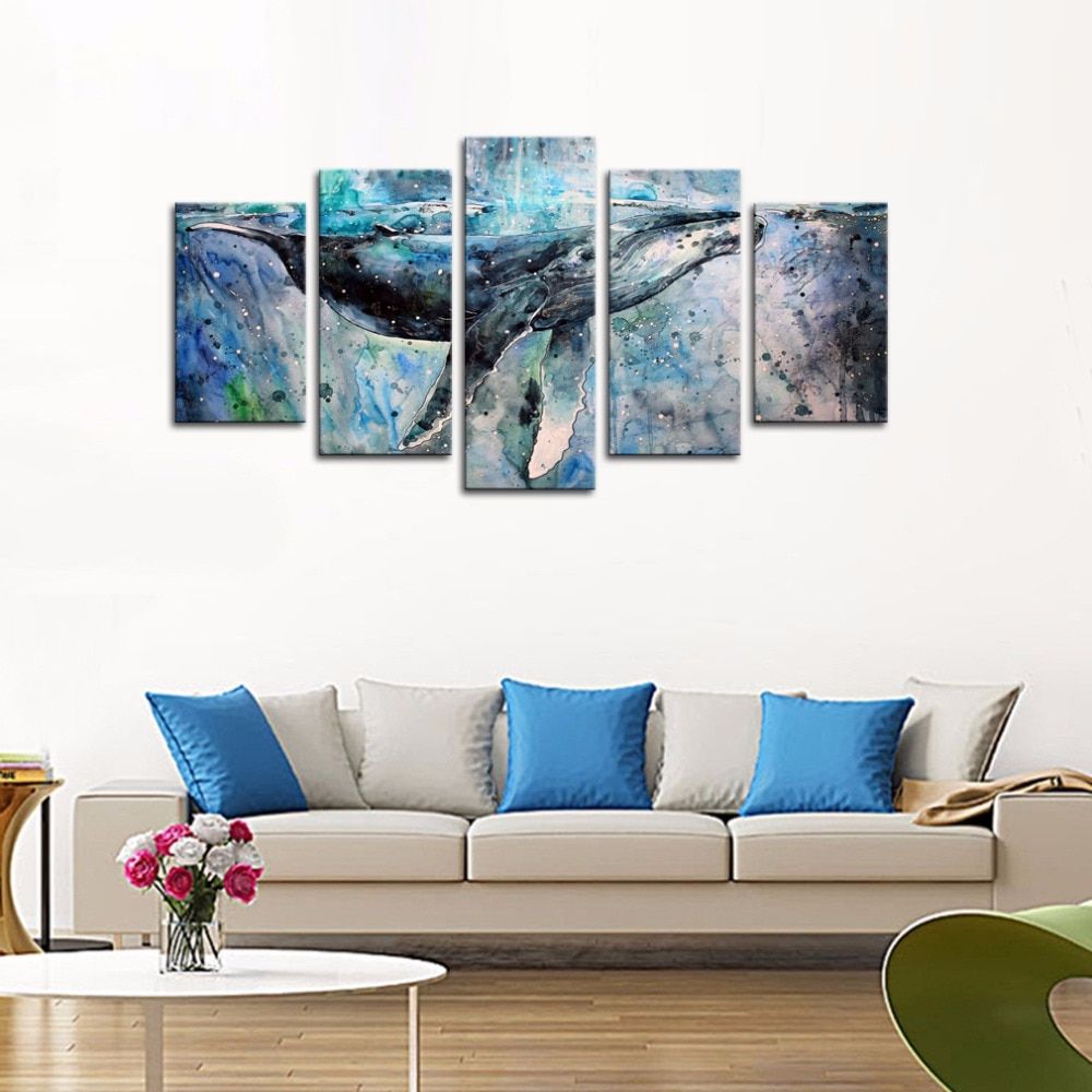 Favorite 5 Panels Abstract Blue Whale Picture Canvas Prints Modern In Modern Framed Art Prints (View 8 of 20)
