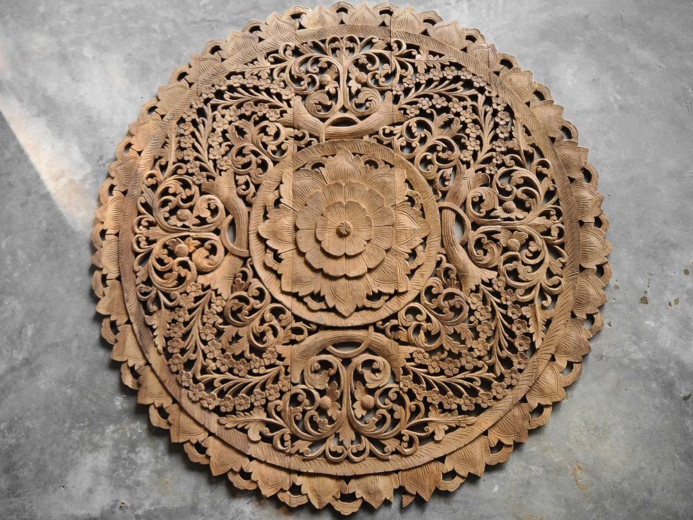 Favorite Buy Circle Carved Wooden Wall Art Buddhist Flower Panel Online Pertaining To Landscape Wood Wall Art (View 7 of 20)