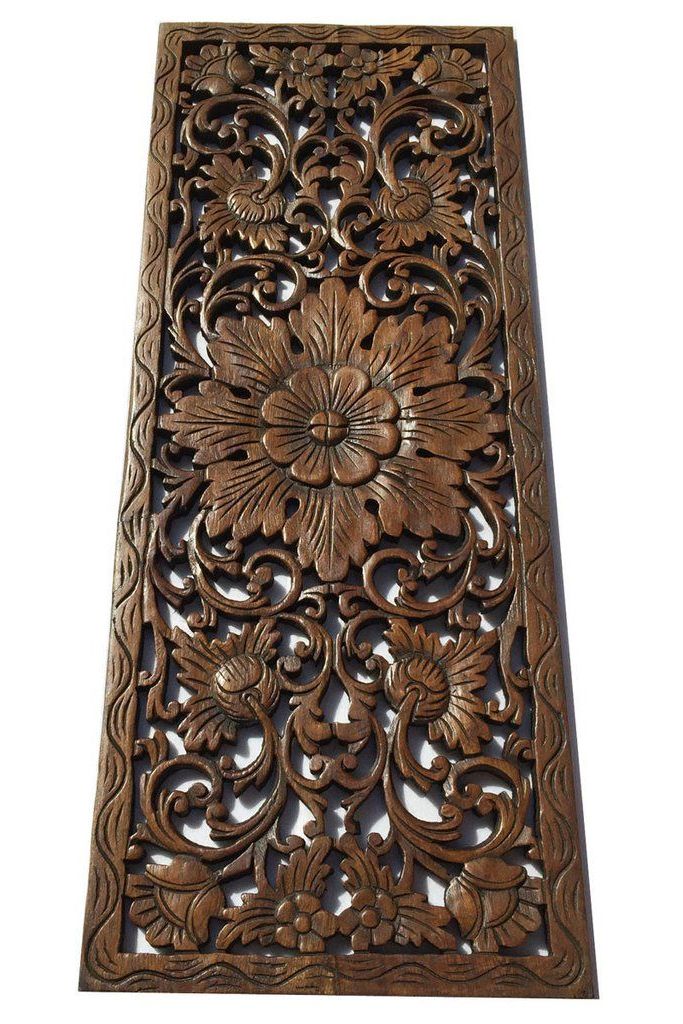 Floral Leaf Wood Carved Wall Panel (View 2 of 20)