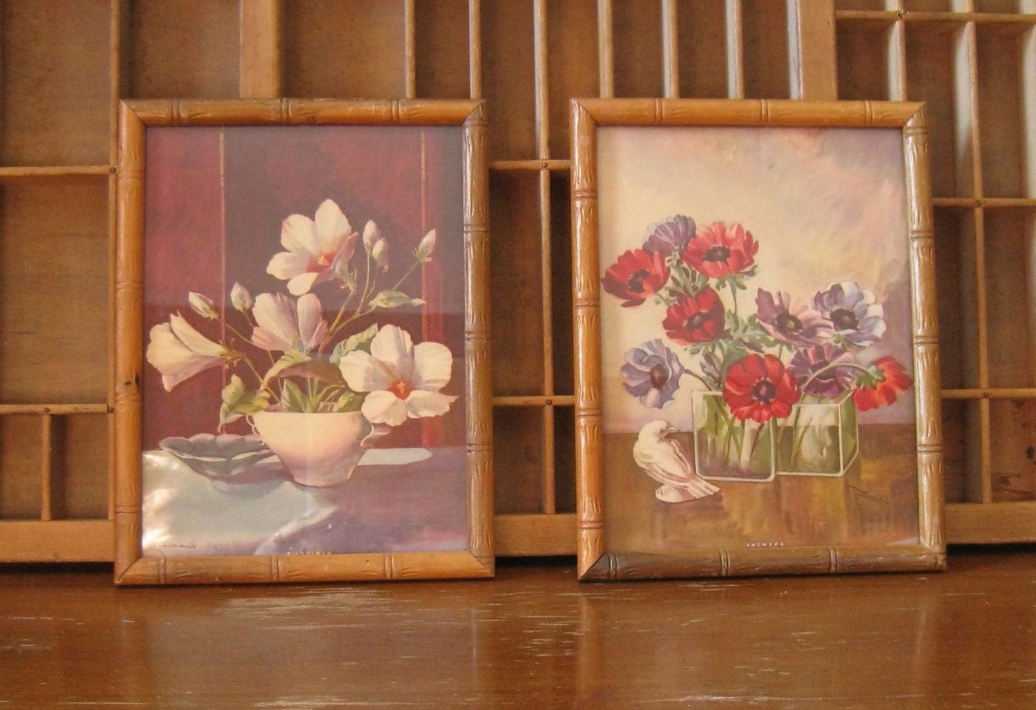 Flower Framed Art Prints Regarding Famous Vintage Flower Prints Bamboo Frame Floral Lithographs With (View 8 of 20)