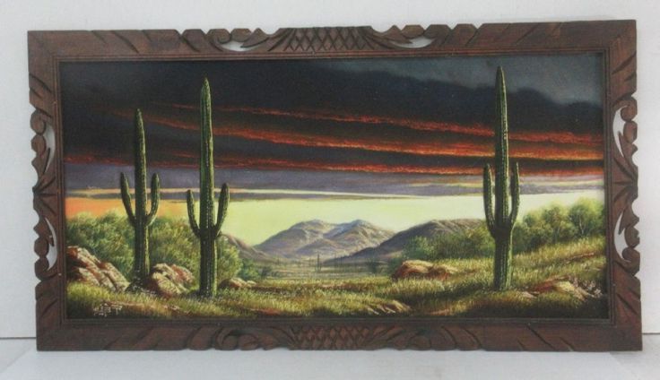 Framed Original Painted Saguaro Desert Scenery (View 20 of 20)