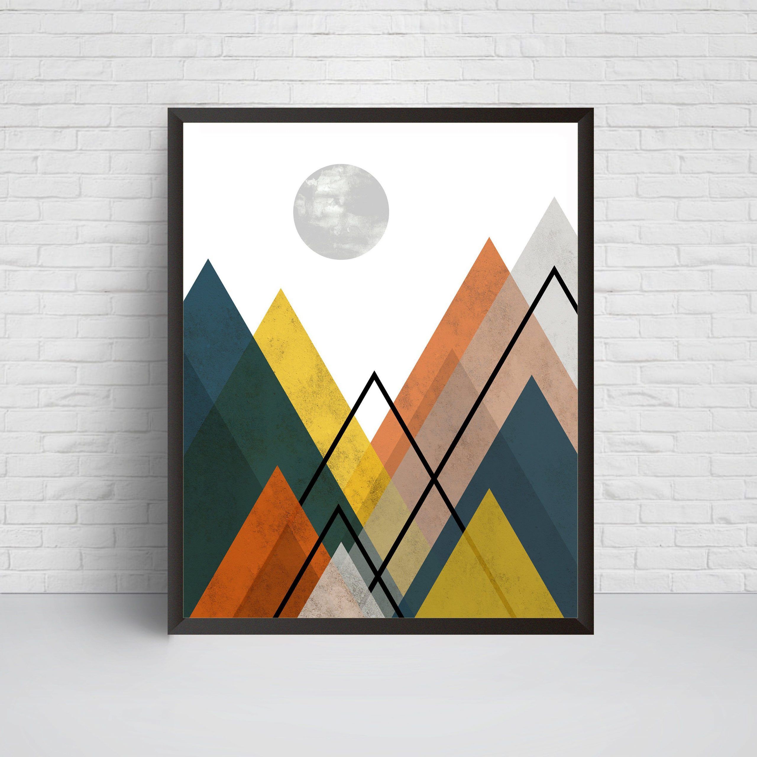 Geometric Mountain Wall Art Print, Printable Art, Mid With Famous Mountain Wall Art (View 9 of 20)