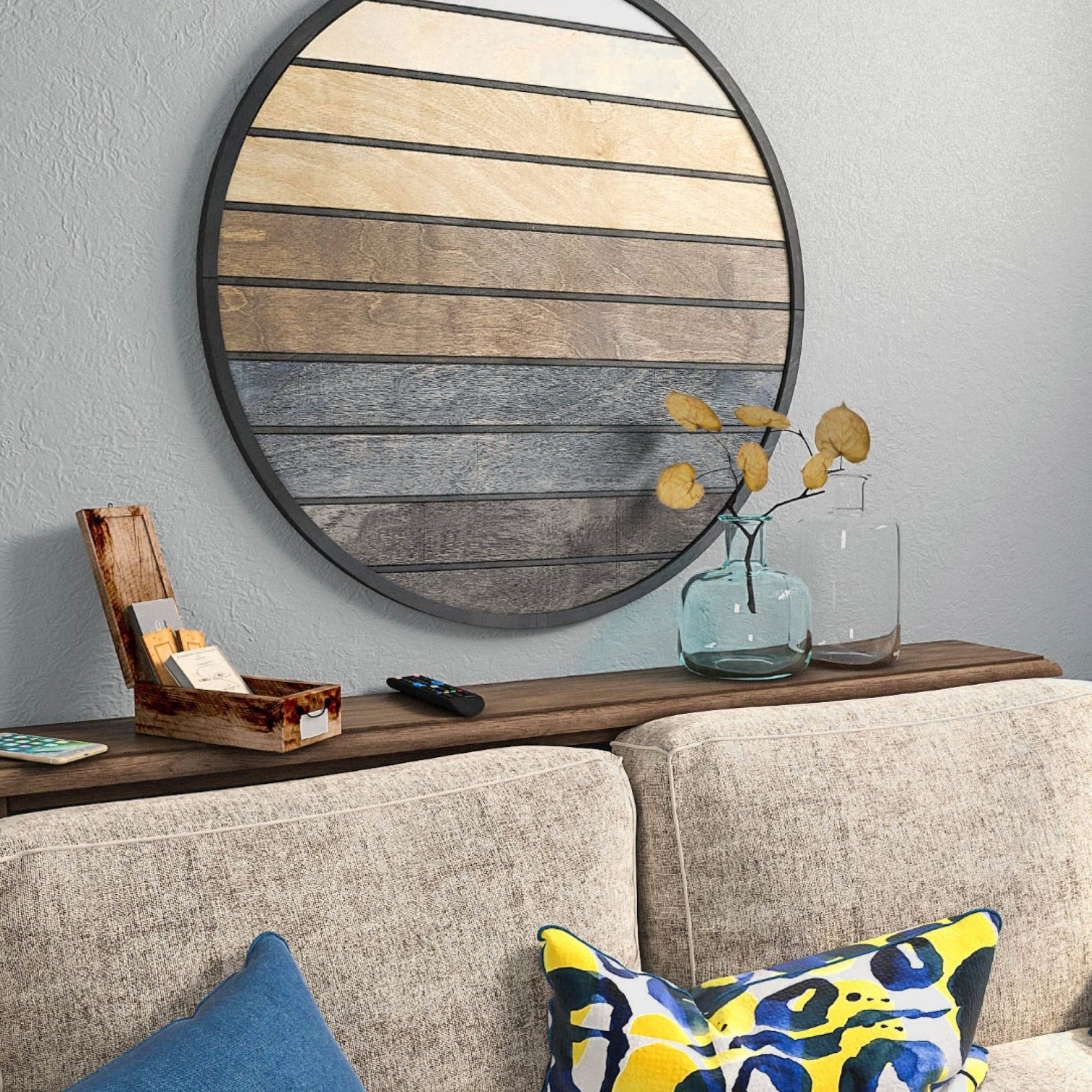 Geometric Wood Wall Art Within Famous Sunset  Geometric Wood Wall Hanging  Round Modern Wood (View 5 of 20)