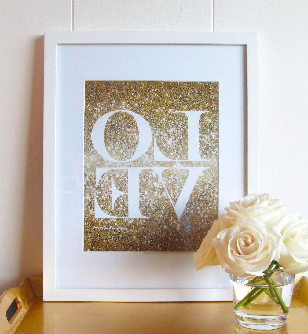 Glitter Wall Art Pertaining To Well Known Glitter Love Print Gold Glitter Love Glitter Wall Art (View 8 of 20)