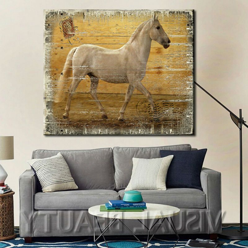 Horse Animal Canvas Print/vintage Wood Painting/horse Wall With Most Popular Retro Wood Wall Art (View 8 of 20)