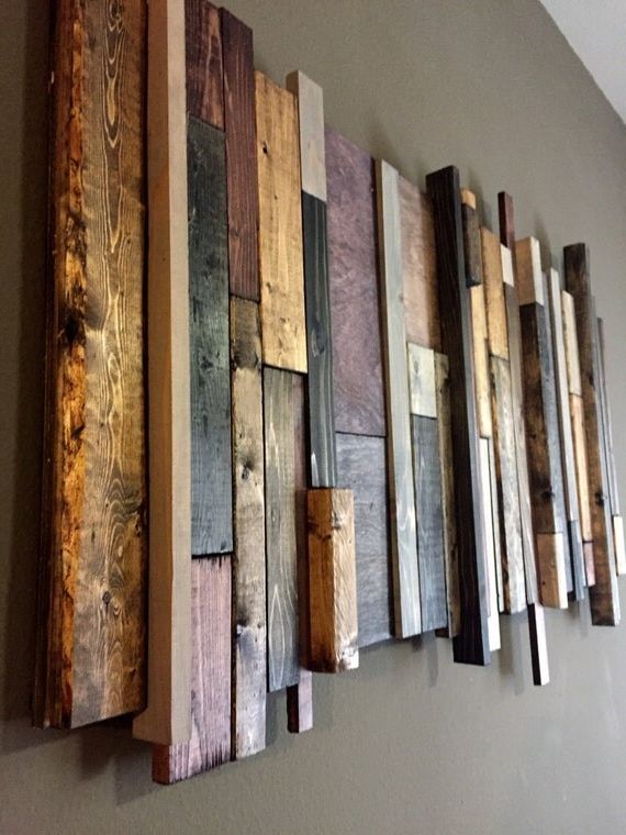 Items Similar To Reclaimed Wood Wall Art: Multi Stain On Etsy Inside Latest Abstract Wood Wall Art (View 11 of 20)