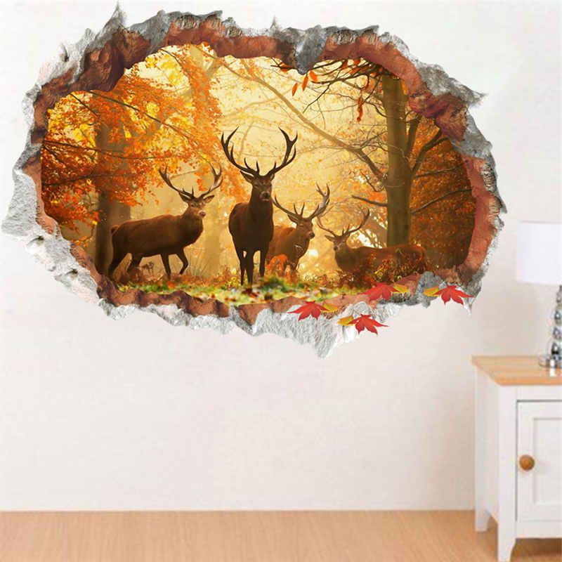 Jungle Wall Art Inside Well Liked Forest Jungle Wild Deer Leaf Wall Stickers 3d Vivid Wall (View 9 of 20)