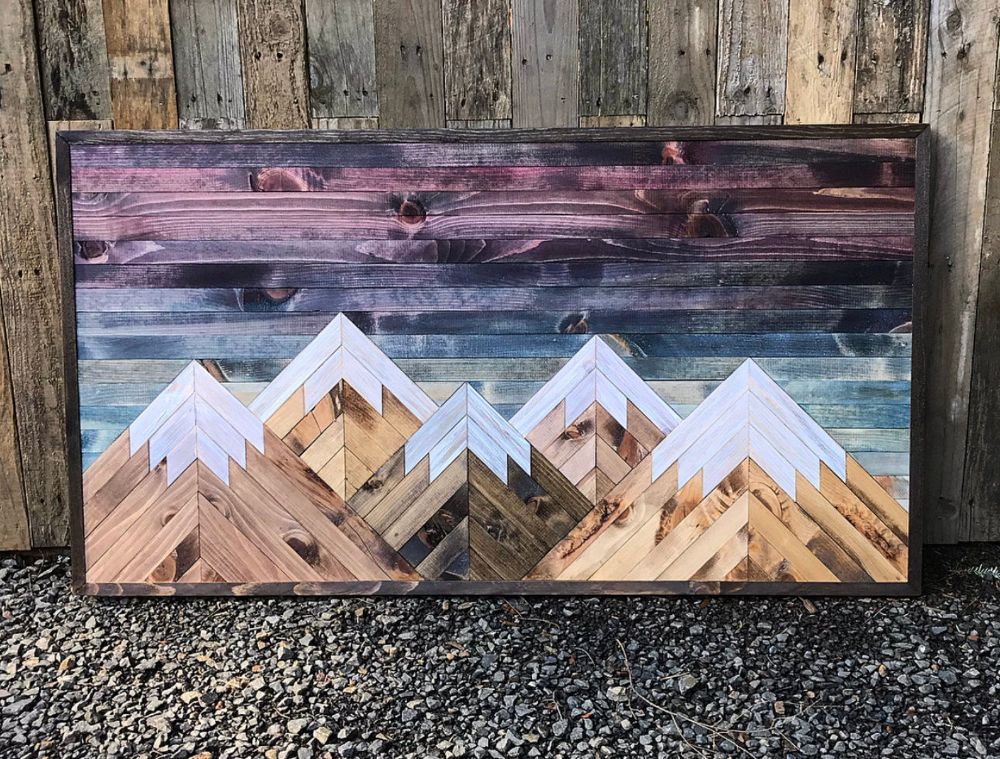 Large Rustic Sunset Five Mountains Wood Wall Art Intended For Trendy Mountain Wall Art (View 11 of 20)