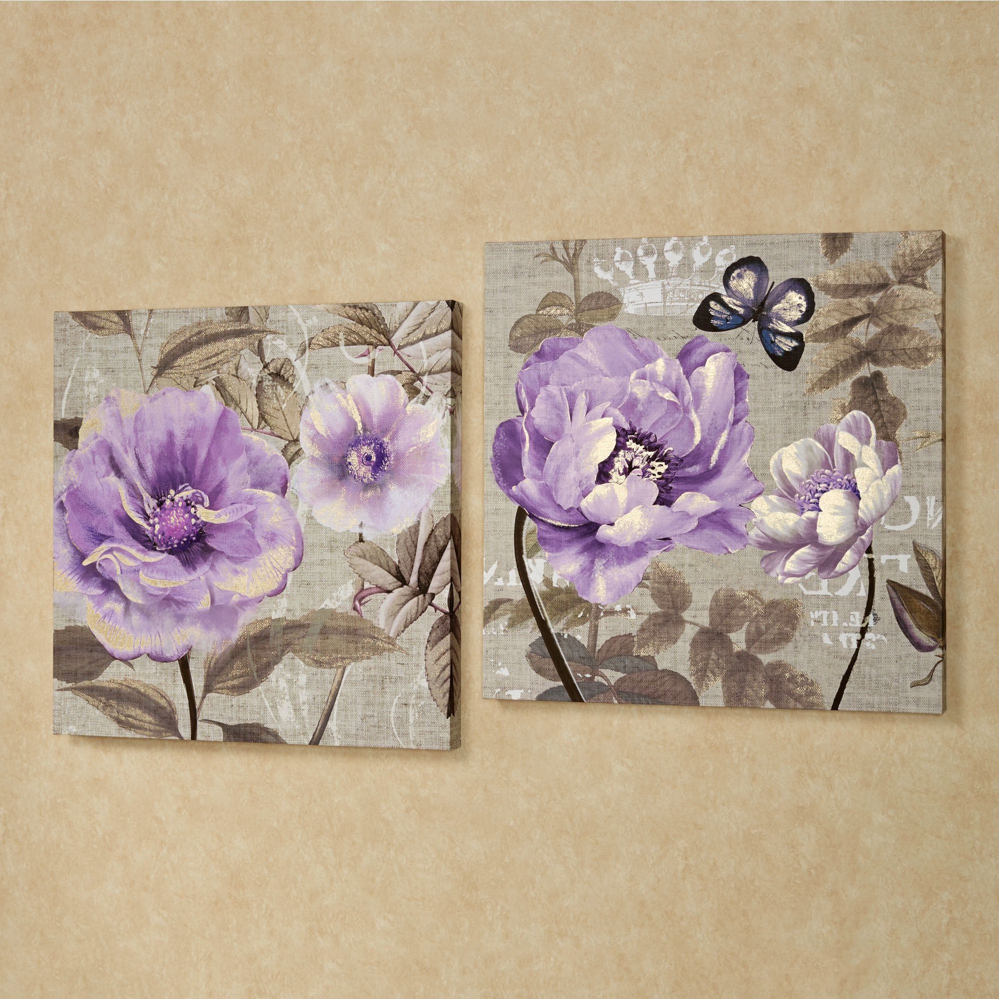 Latest Floral Delight Purple Flower Canvas Wall Art Set Inside Flowers Wall Art (View 20 of 20)