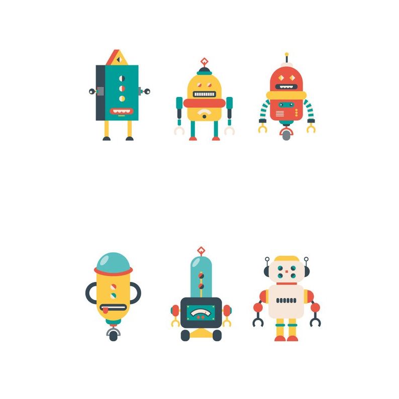 Latest Set Of 3 Mix Hipster Robots Robot Wall Art Illustration (View 18 of 20)
