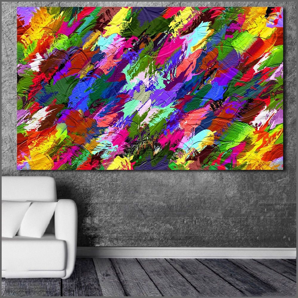 Latest Wlong Fashion Oil Painting Color Splash Abstract Wall Art Throughout Colorful Framed Art Prints (View 17 of 20)