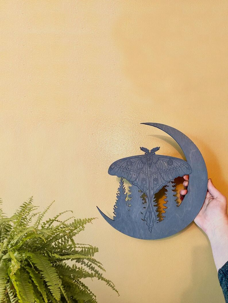 Luna Moth Wall Hanging Moon Wall Art Luna Moth Home Decor Regarding Trendy Luna Wood Wall Art (View 5 of 20)