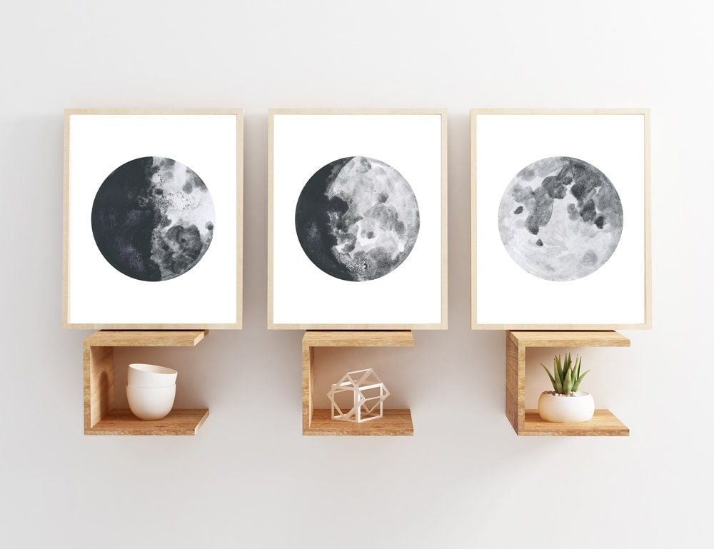 Lunar Wall Art Within Current Moon Wall Decor Moon Wall Art Moon Poster Moon Phases Wall (View 8 of 20)