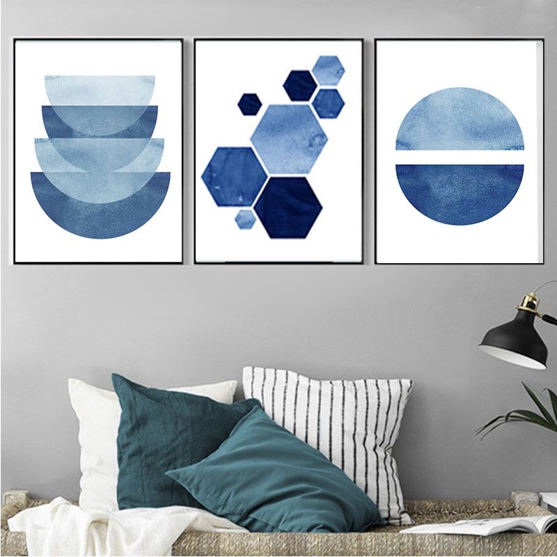 Minimalism Framed Art Prints In Well Known Abstract Prints Blue Wall Watercolor Paintings Indigo Navy (View 10 of 20)