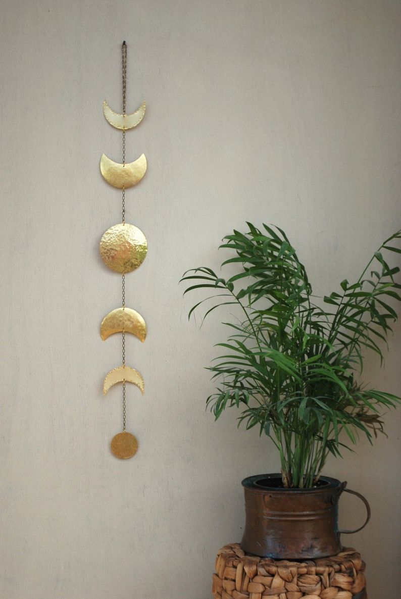Moon Phases Wall Hanging Brass Moon Wall Decor Full Moon Throughout Trendy Lunar Wall Art (View 1 of 20)