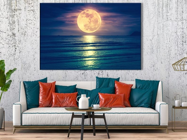 Moon Wall Art Space Canvas Big Moon Stretched Ready To For Most Recent Lunar Wall Art (View 11 of 20)