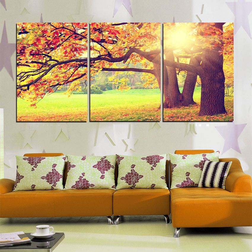 Most Current 3 Piece Tree Large Wall Art Pictures Autumn Landscape With Landscape Wall Art (View 9 of 20)