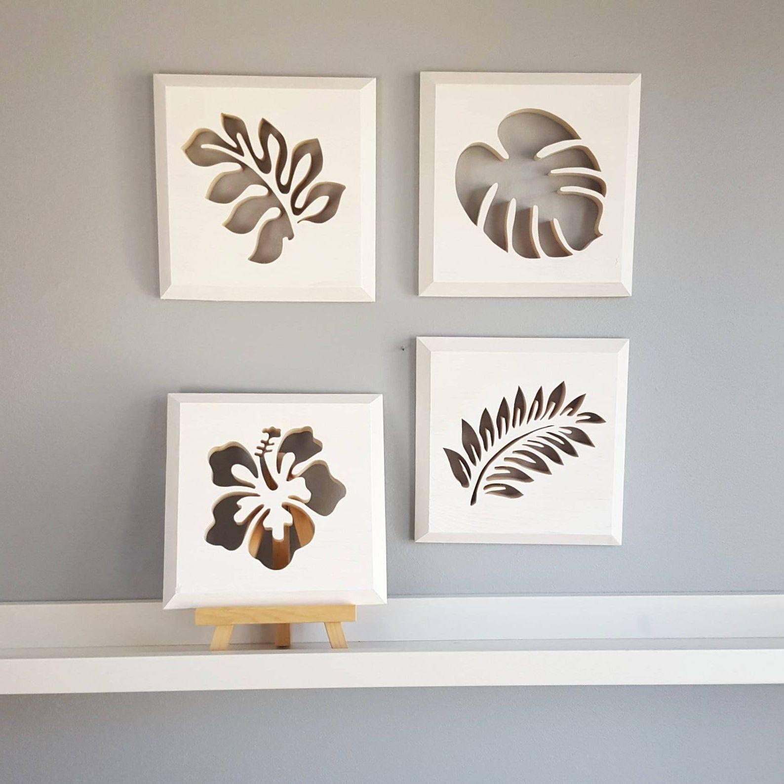 Most Recent Four Piece Wooden Tropical Leaf Wall Art Botanical Scroll Intended For Tropical Wood Wall Art (View 12 of 20)