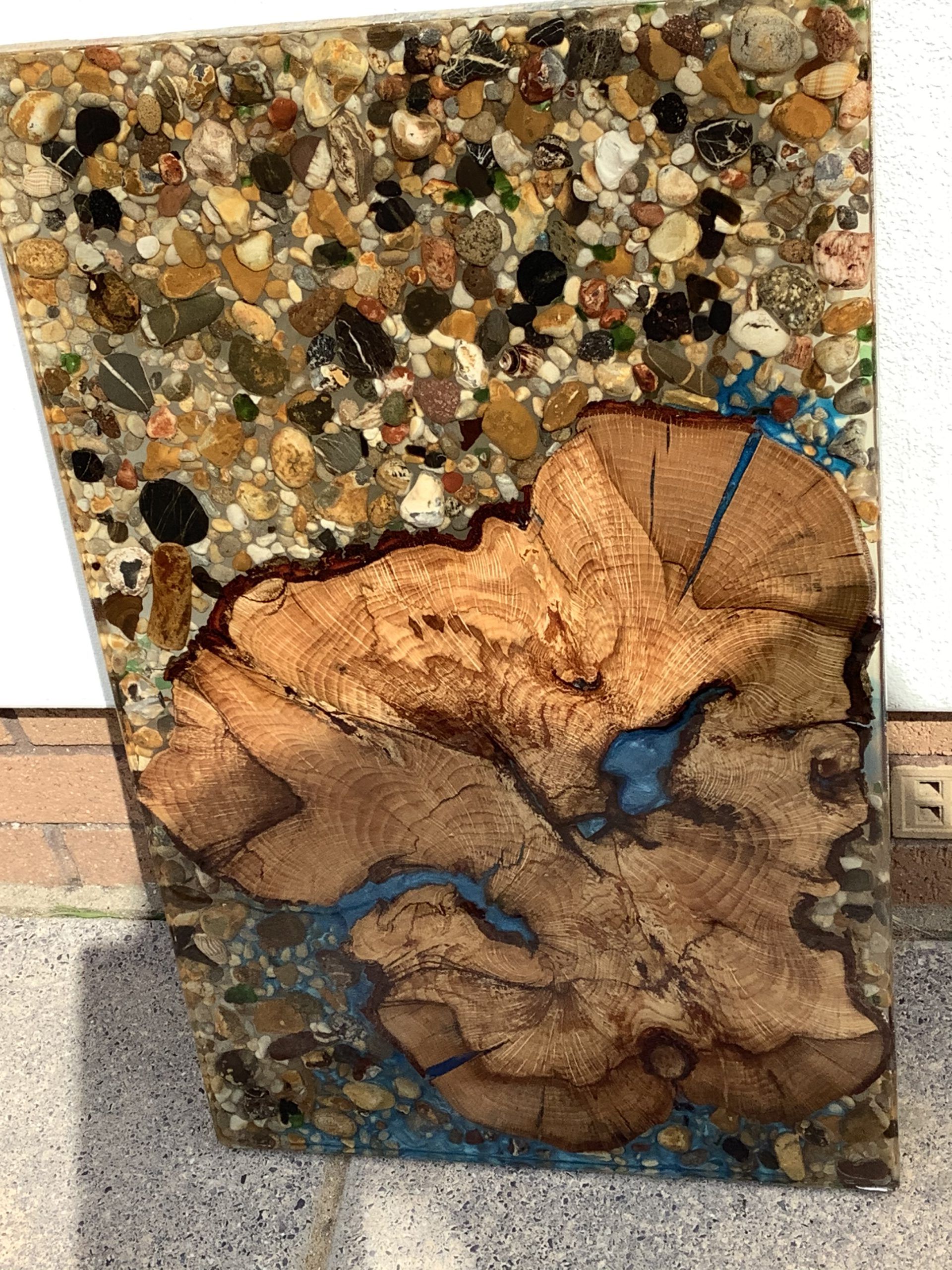 Most Recently Released Oak Wood, Blue Resin With Sea Pebbles And Shells Set In Throughout Oak Wood Wall Art (View 12 of 20)