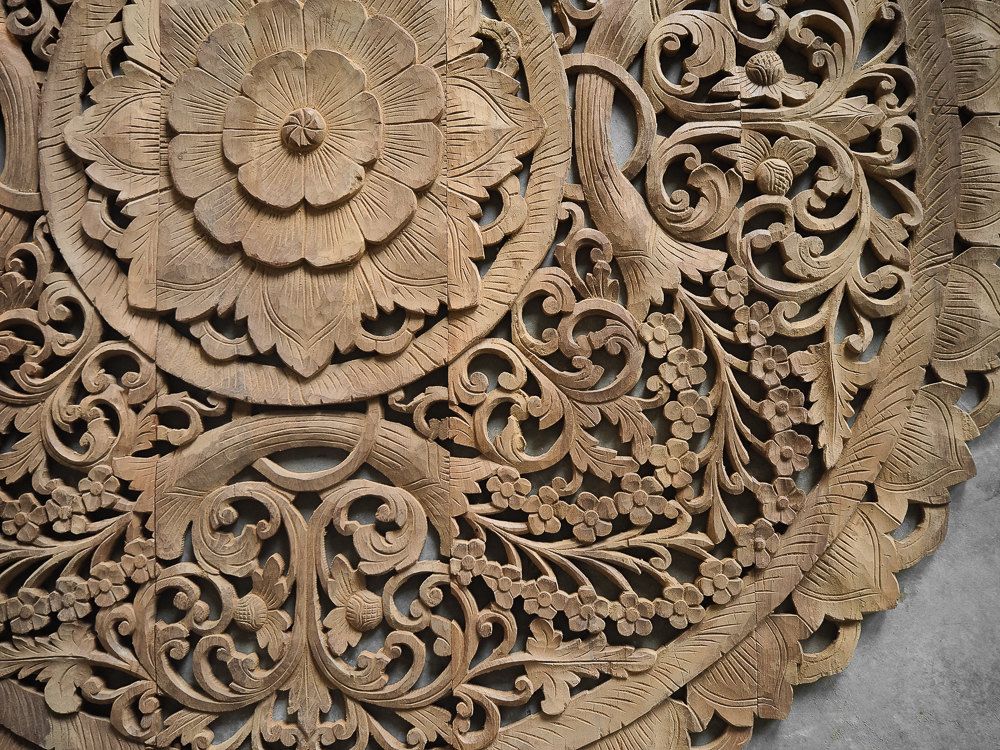 Most Up To Date Landscape Wood Wall Art In Buy Circle Carved Wooden Wall Art Buddhist Flower Panel Online (View 6 of 20)