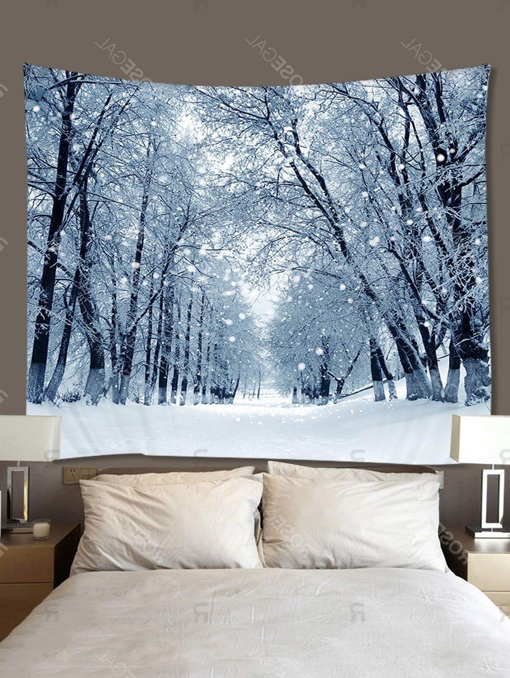Most Up To Date Snow Forest Road Print Tapestry Wall Hanging Art Decor In Snow Wall Art (View 3 of 20)
