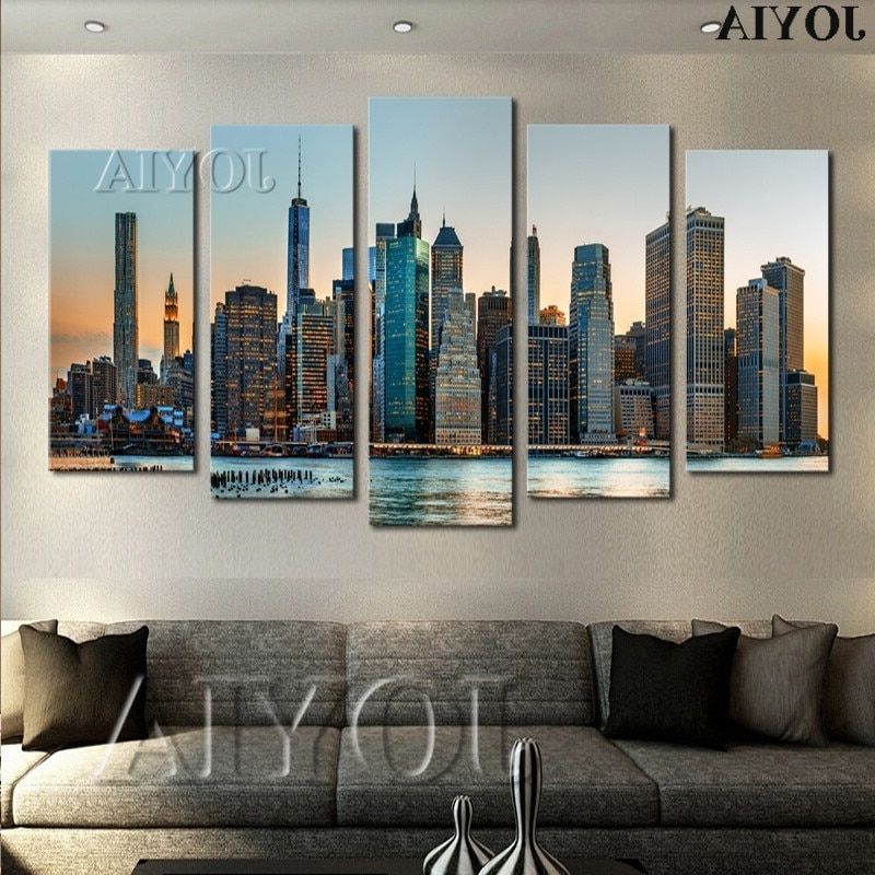 New York City Night Landscape Painting Modern Wall Decor Intended For Newest New York City Framed Art Prints (View 7 of 20)