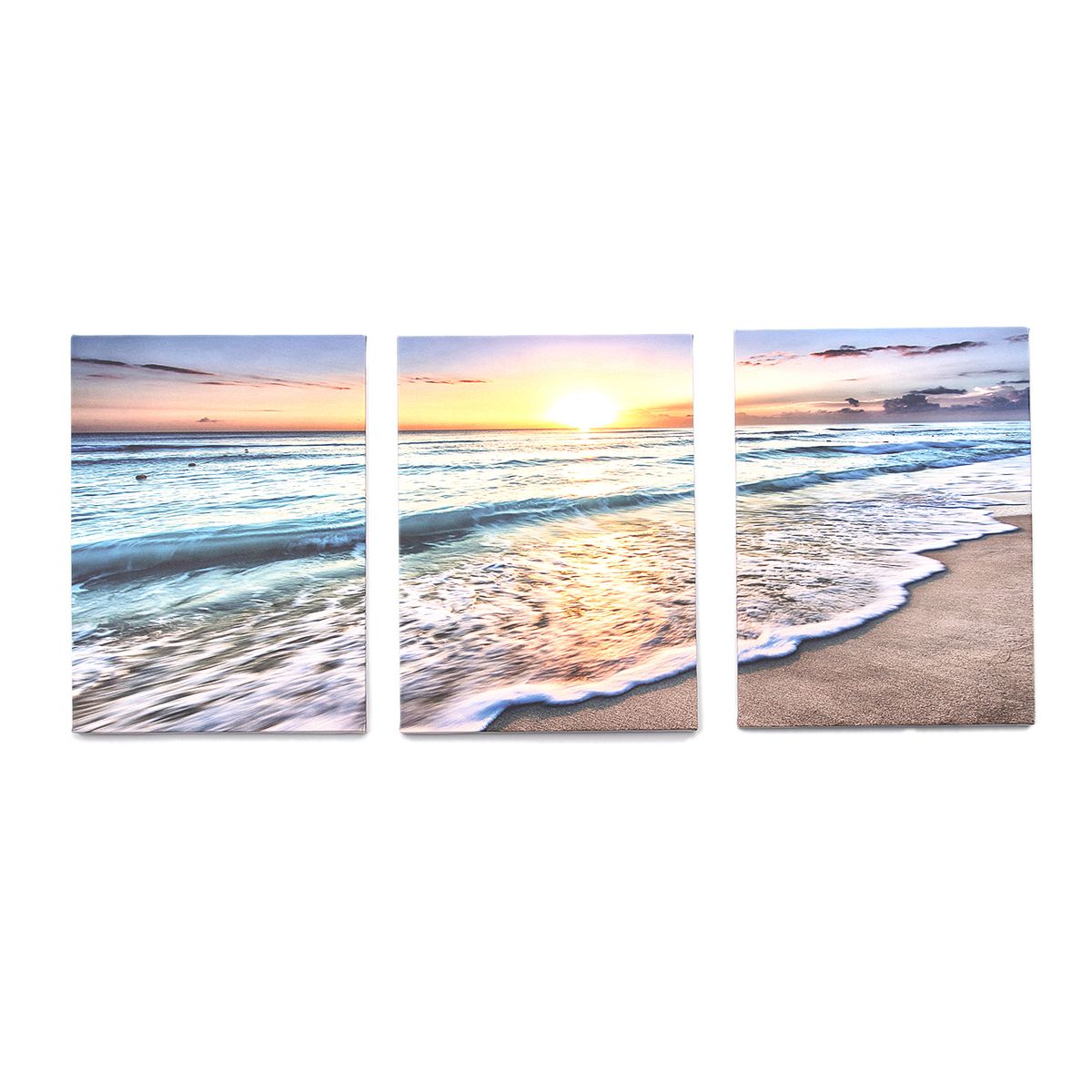 Newest 3 Panels Wall Art Canvas, Beach Sunset Sand Ocean Sea Wave Inside Wave Wall Art (View 15 of 20)