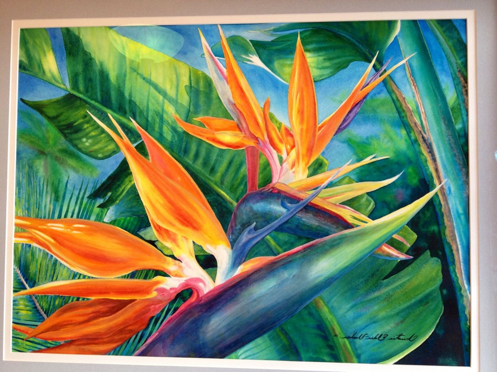 Newest Original Large Framed Hawaiian Bird Of Paradise Watercolor In Tropical Framed Art Prints (View 20 of 20)