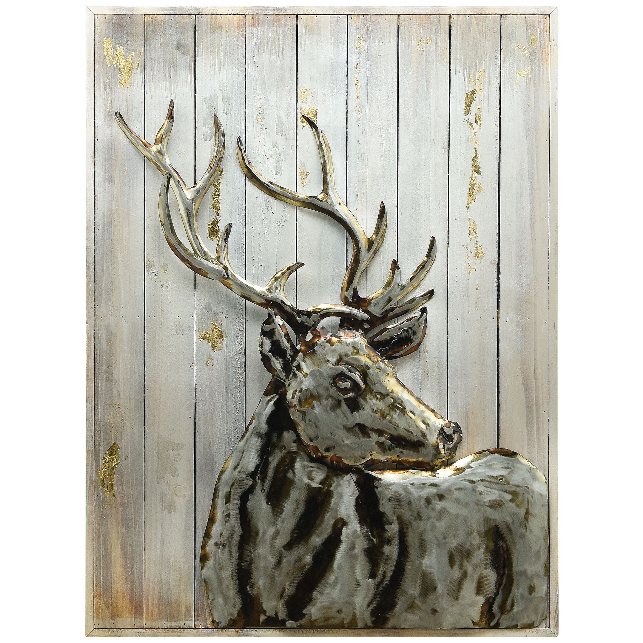 Oak Wood Wall Art With Most Popular Empire Art Direct Deer 2 Hand Painted 3d Metal Wall Art On (View 1 of 20)