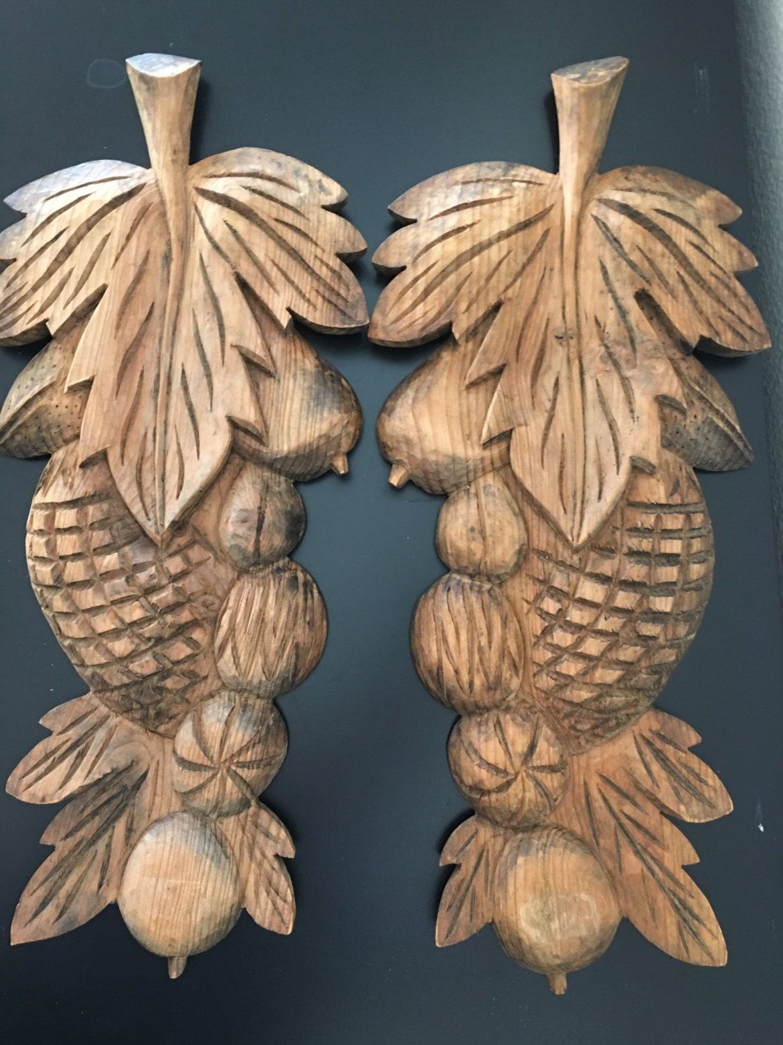 Pair Of Solid Wood Hand Carved Wall Plaques, Wooden Carved In Latest Oak Wood Wall Art (View 5 of 20)