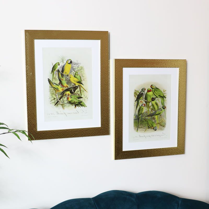 Pair Of Wall Mounted Gold Framed Tropical Bird Prints Regarding 2017 Natural Framed Art Prints (View 11 of 20)