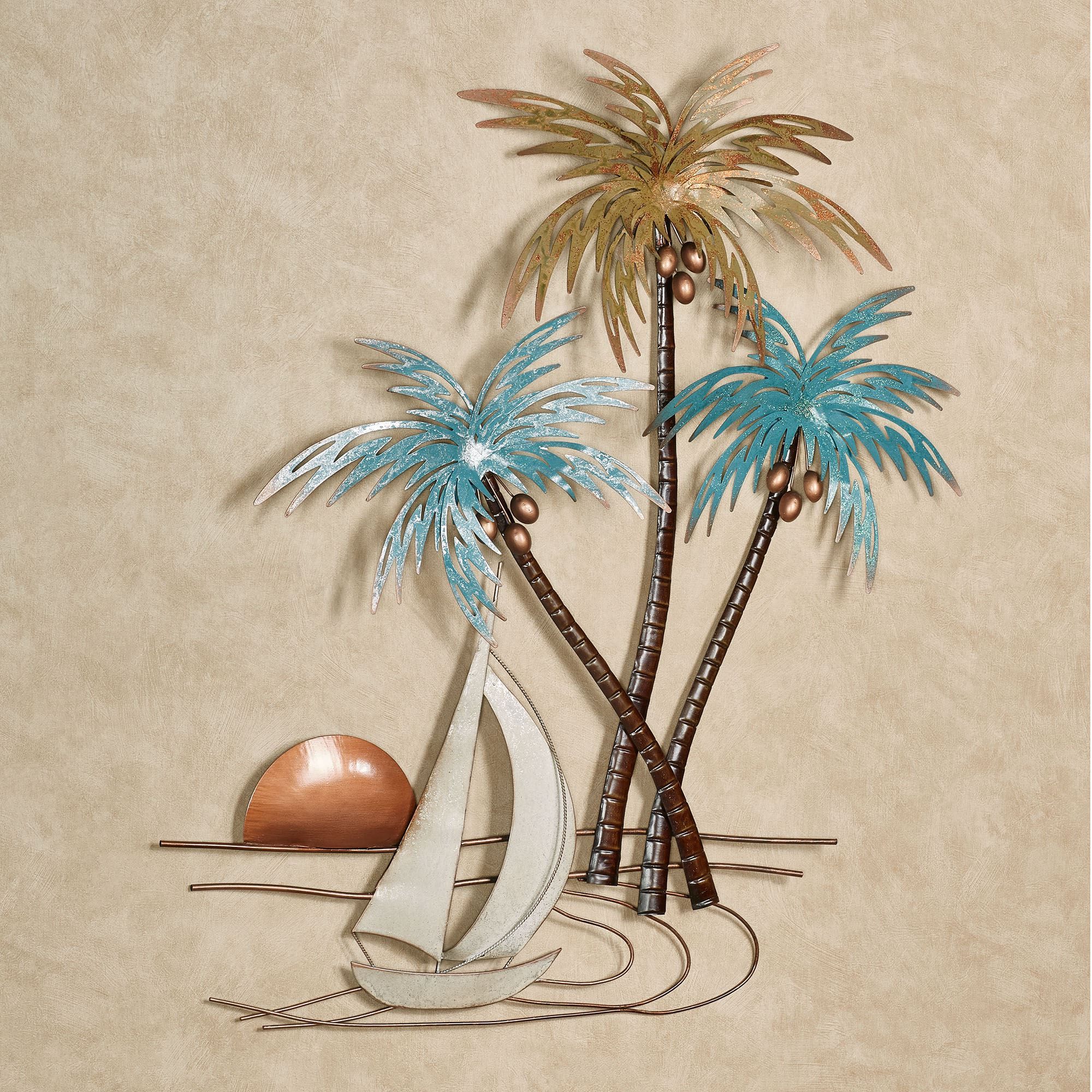 Palm Leaves Wall Art Intended For Most Current Sunset Paradise Tropical Palm Tree Metal Wall Art (View 17 of 20)